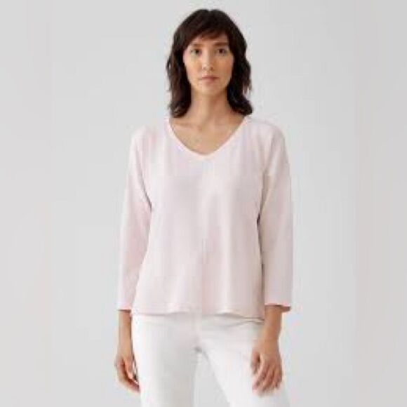EILEEN FISHER XL Organic Cotton Slub V-Neck Top - Picture 1 of 13